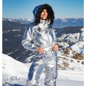 Tipsy Elves Sleek Silver Bullet Ski Snow Suit Fud Trim Winter NEW XS EXTRA SMALL